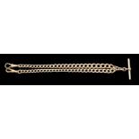 An early 20th century 9ct gold graduated curblink albert, with T-bar, 36cm, end clasp replaced?,