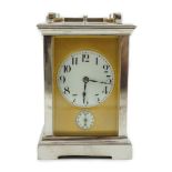 An early 20th century silver plated sonnerie carriage clock, with plain case, alarum and quarter
