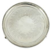 A Victorian silver salver, by Josiah Williams & Co, with beaded border and engraved foliate