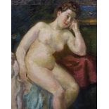 § § Marian Kratochwil (Polish, 1906-1997) Seated female nudeoil on canvasc.1955, inscribed verso56 x