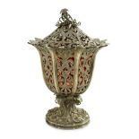 An early Victorian pierced silver sugar vase and cover, by Robinson, Edkins & Aston, with