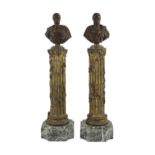 After the Antique. A pair of bronze busts of Roman Emperors, on gilt bronze ivy-entwined columns and