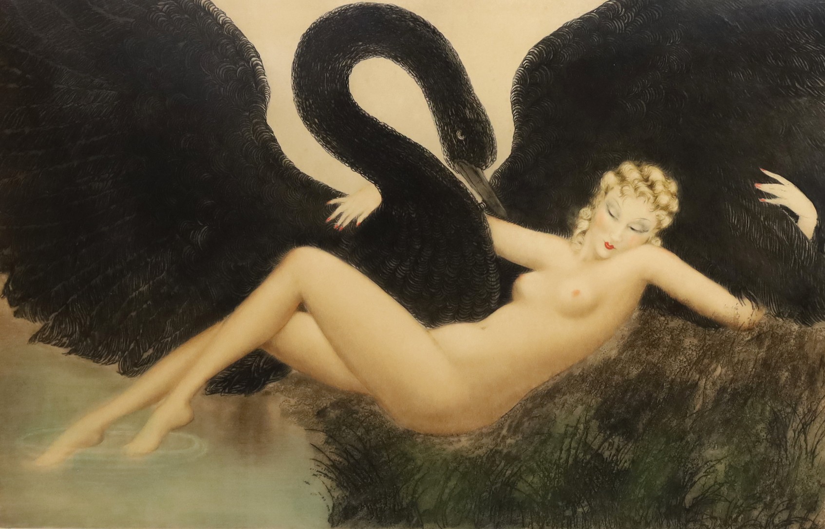 Louis Icart (1888-1950) 'Leda and the swan'drypoint etching with hand colouring,1934signed in