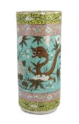 A Chinese enamelled porcelain ‘dragon’ cylindrical vase, late 19th century, painted with a four claw
