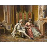 Antonio Ermolao Paoletti (Italian, 1834-1912) A romantic tryst in an elegant drawing roomoil on