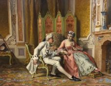 Antonio Ermolao Paoletti (Italian, 1834-1912) A romantic tryst in an elegant drawing roomoil on