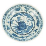 A large Chinese Swatow blue and white ‘Shou Lao’ dish, Zhangzhou kilns, Wanli period, the centre