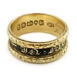 A George IV 18ct gold and black enamel 'In Memory Of' mourning band, with carved scroll border,