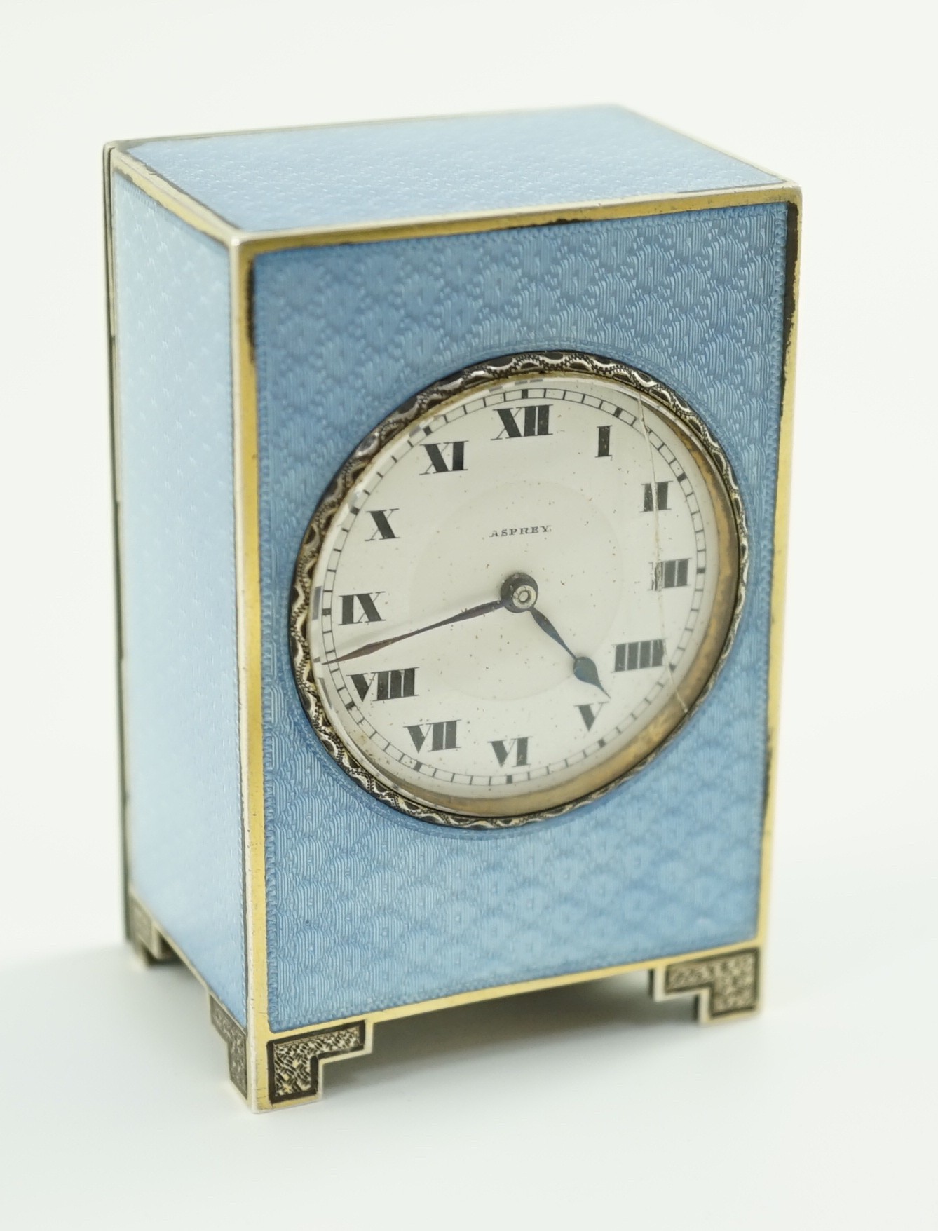 A George V continental silver and blue guilloche enamel miniature timepiece, retailed by Asprey, - Image 2 of 8