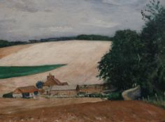 Christopher Richard Wynne Nevinson A.R.A. (British, 1889-1946) Farm in a landscapeoil on wooden