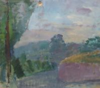 § § Fred Cuming R.A. (1930-2022) Landscape with lamp postoil on boardsigned, with a copy of the