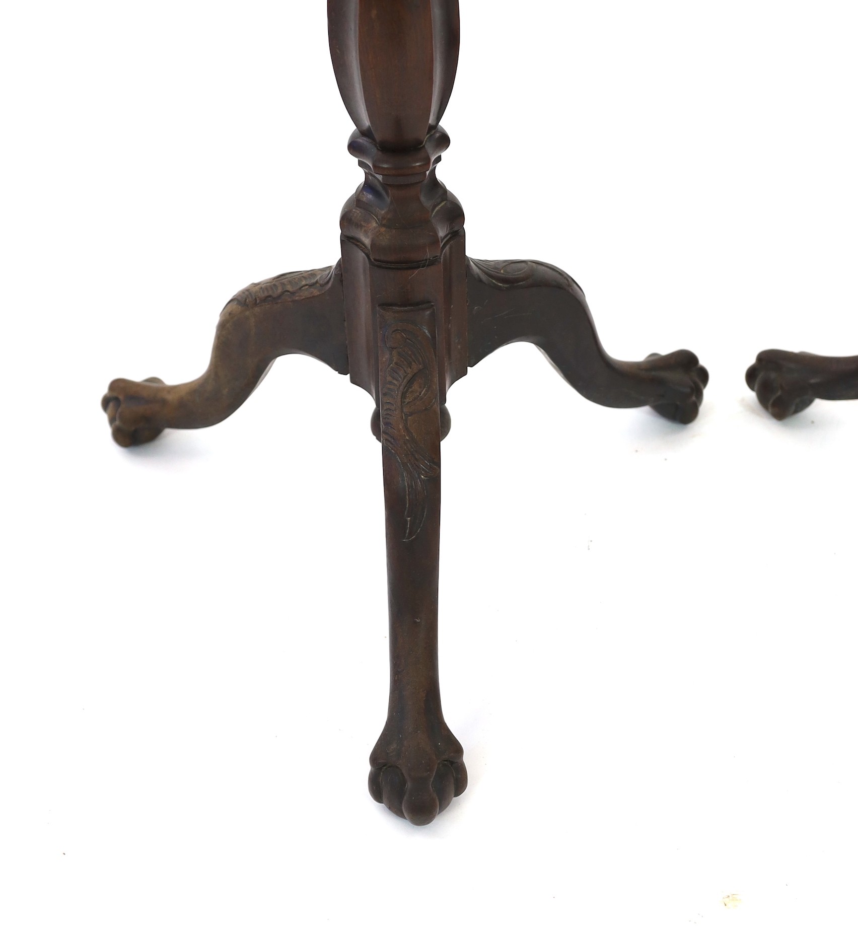 A pair of 18th century Dutch mahogany and oak torchere stands, with piecrust tops and fluted - Image 3 of 4