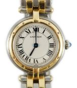 A lady's late 1980's steel and gold Cartier Panthere quartz wrist watch and bracelet, with