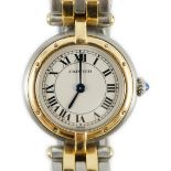 A lady's late 1980's steel and gold Cartier Panthere quartz wrist watch and bracelet, with