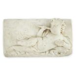 A 17th/18th century Italian marble plaque carved with a reclining cherub, Provenance - from Cyril