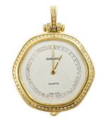 A modern 18ct gold and diamond set quartz shaped hexagonal pendant dress watch, retailed by Garrard,