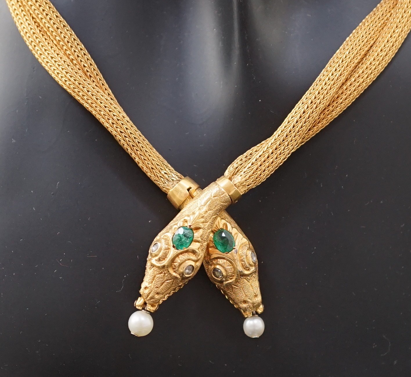 An early 20th century multi-strand gold, emerald, rose cut diamond and cultured pearl drop set - Image 5 of 5