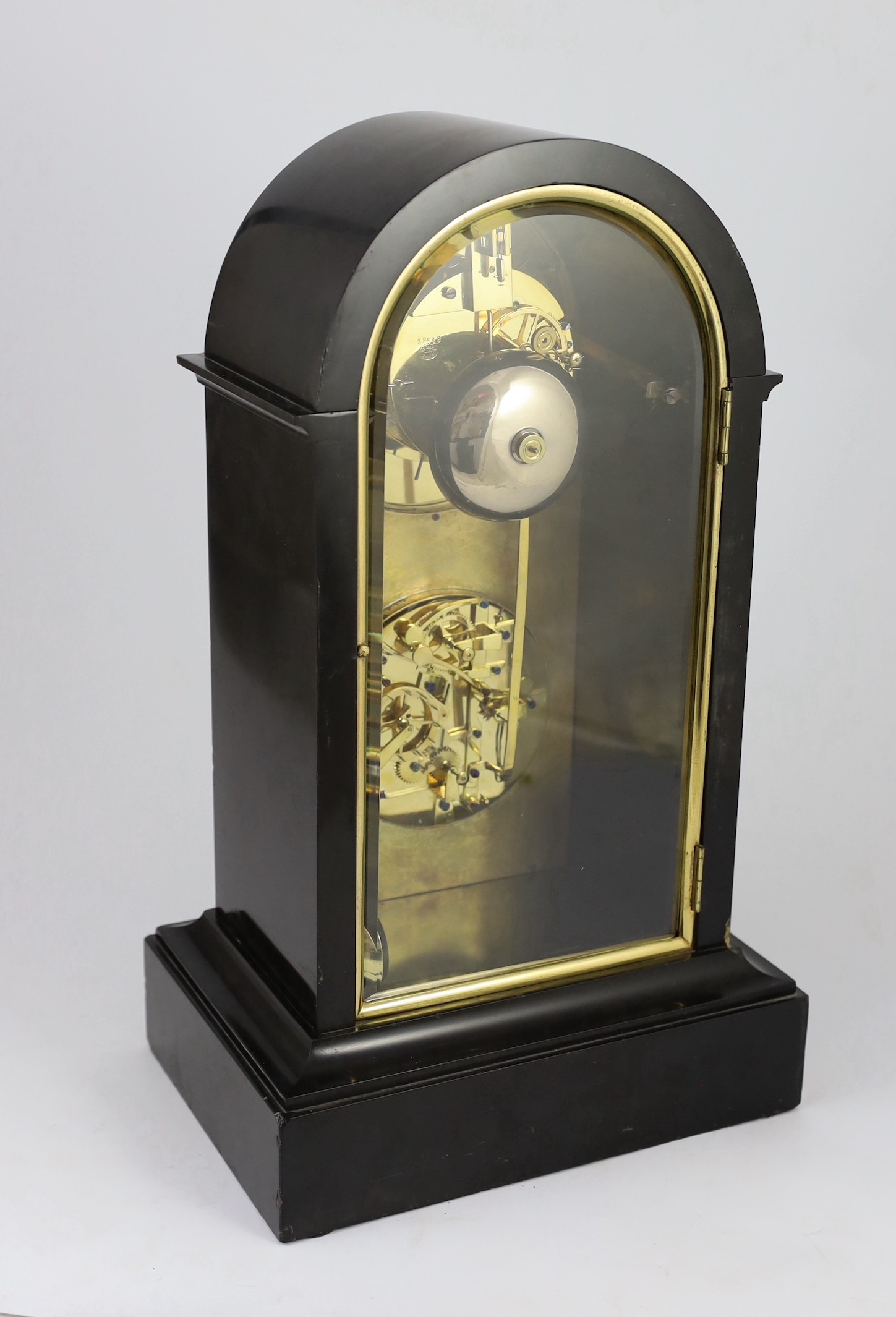 Henri Marc, Paris. A 19th century French arched top black marble mantel clock with perpetual - Image 3 of 6