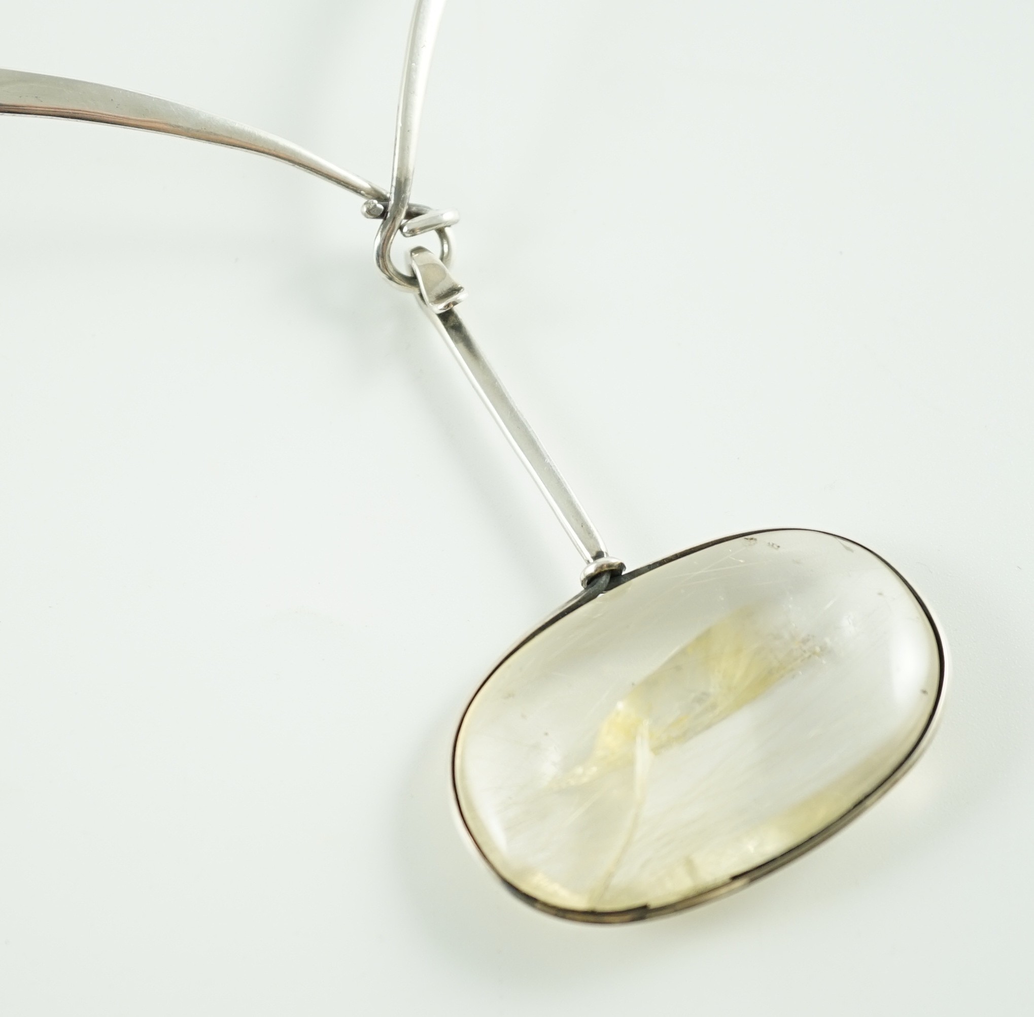 A Vivienne Torun for Georg Jensen Danish sterling silver and rutilated oval quartz set pendant - Image 4 of 4