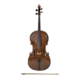 A 19th century Saxon cello, the back, sides and neck with slight curl, inlaid purfling, chestnut