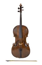 A 19th century Saxon cello, the back, sides and neck with slight curl, inlaid purfling, chestnut