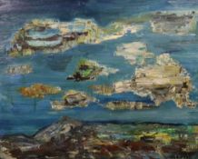 James Lawrence Isherwood (British, 1917-1989) 'Sky over Abergavenny'oil on boardsigned and titled