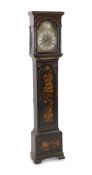 Thomas Clinch of London. A black japanned eight day longcase clock, the 12 inch arched brass dial