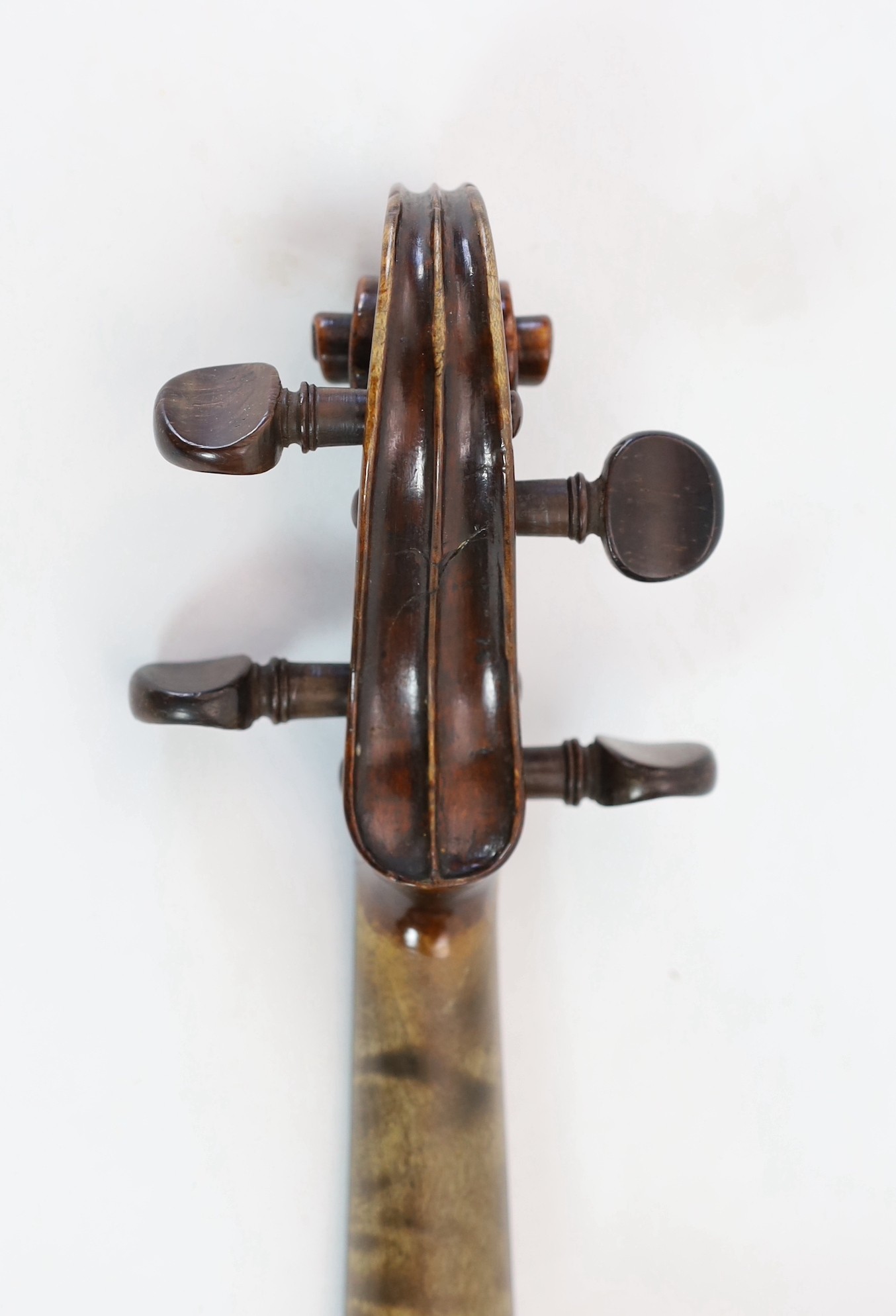 A 19th century violin attributed to Klotz school, unlabelled, the back and sides with medium curl, - Image 5 of 10