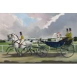 § § Doris Clare Zinkeisen (Scottish, 1898-1991) Ladies in a carriage passing a racecourseoil on