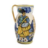 An Italian maiolica jug (boccale), probably Montelupo, 18th/19th century, painted with a soldier