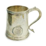 A cased Elizabeth II silver limited edition mug, engraved to commemorate the voyage of Lt. James