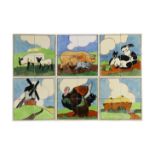 E.E. Strickland for Carter & Co, Poole pottery, six sets of four tile panels of animals and farm