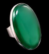 A Georg Jensen sterling 925 and oval chrysoprase set dress ring, numbered 90A, size K/L, gross