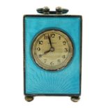 A George V Swiss blue enamel and silver cased miniature carriage timepiece, import marks for