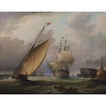 Follower of Charles Brooking (British, c.1723-1759) Shipping off the coast with a frigate flying a