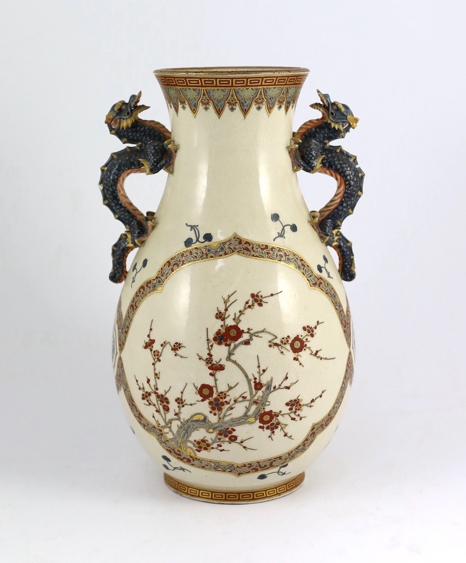 A large Japanese Satsuma pottery vase, late 19th century, finely gilded and painted in enamels - Image 5 of 9