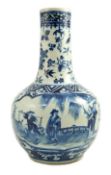 A Chinese blue and white bottle vase, 19th century, painted with figures in a garden, the neck