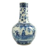 A Chinese blue and white bottle vase, 19th century, painted with figures in a garden, the neck
