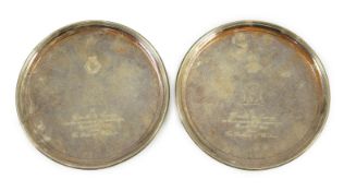 A pair of George III silver waiters, by Crouch & Hannam, with later engraved Royal presentation