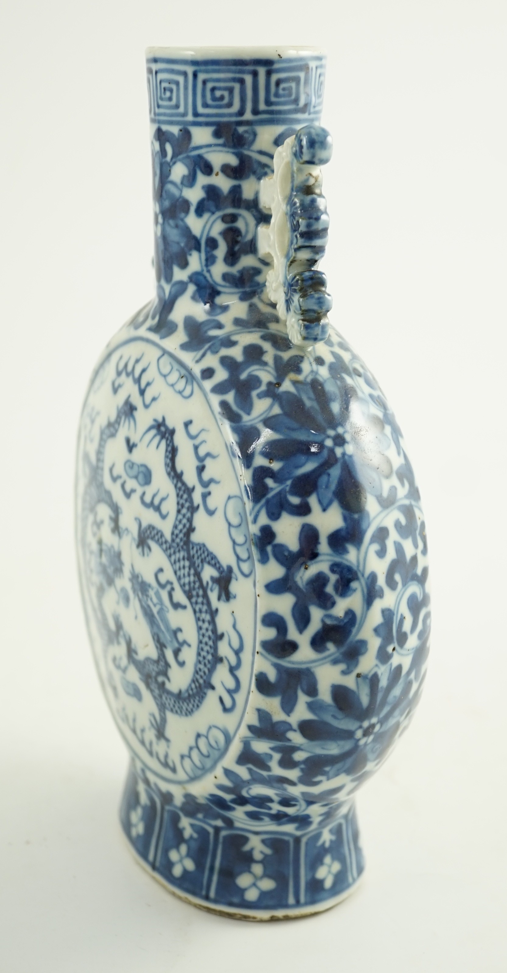 A Chinese blue and white ‘dragon’ moonflask, 19th century, each side painted with two confronting - Image 5 of 6