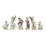 Six Meissen porcelain figures of putti and a boy, second half 18th century, three modelled by J.J.