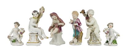 Six Meissen porcelain figures of putti and a boy, second half 18th century, three modelled by J.J.