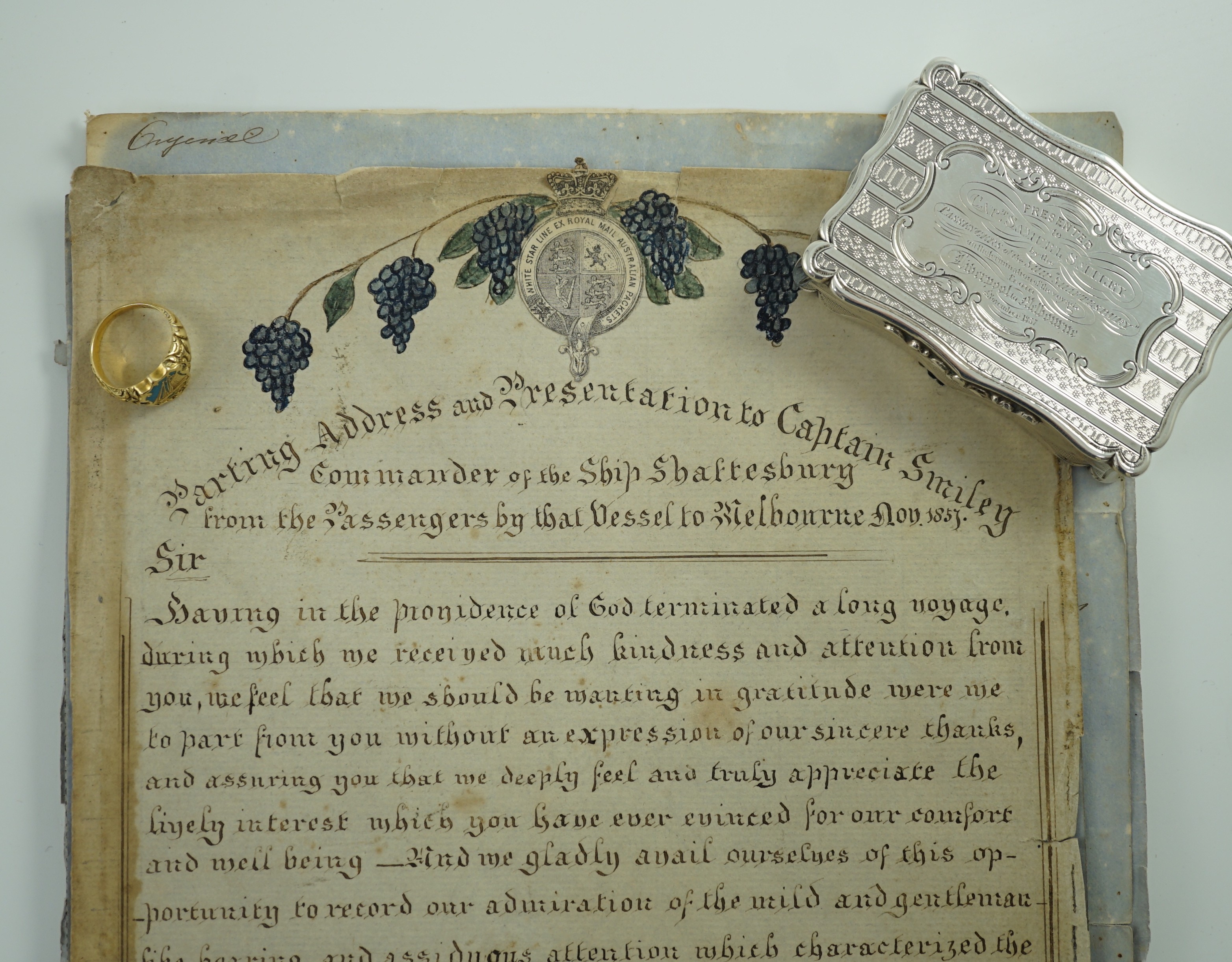 Australian naval interest - A Victorian engraved silver presentation snuff box, inscribed 'Presented - Image 3 of 22