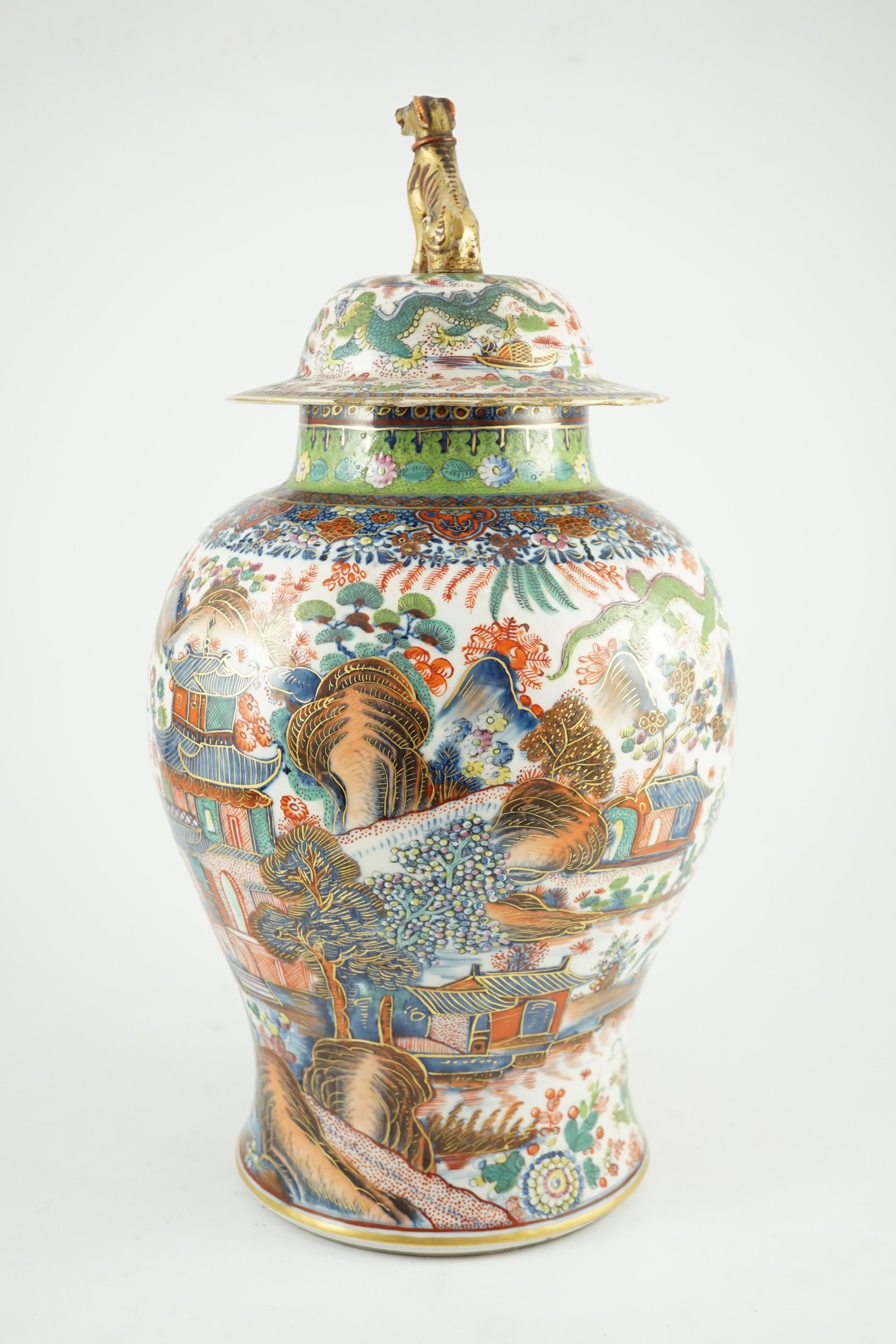 A Chinese clobbered blue and white vase and cover, 18th/19th century, painted in underglaze blue - Image 5 of 9