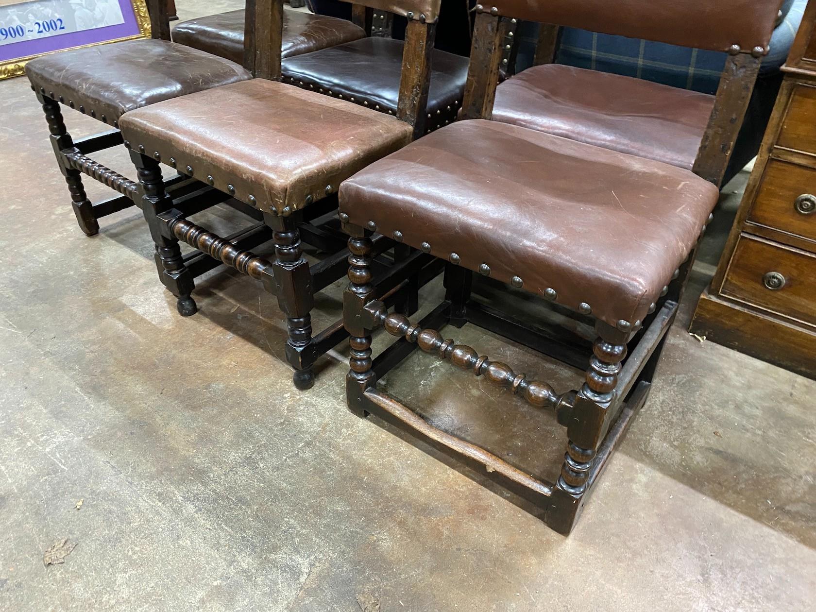 Six Cromwellian style oak and leather dining chairs - Image 2 of 2