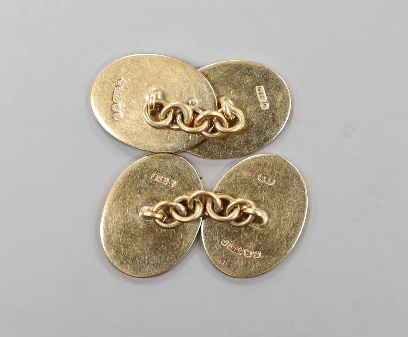 A pair of 9ct gold oval disc cufflinks, 19mm, 10.1 grams - Image 2 of 3