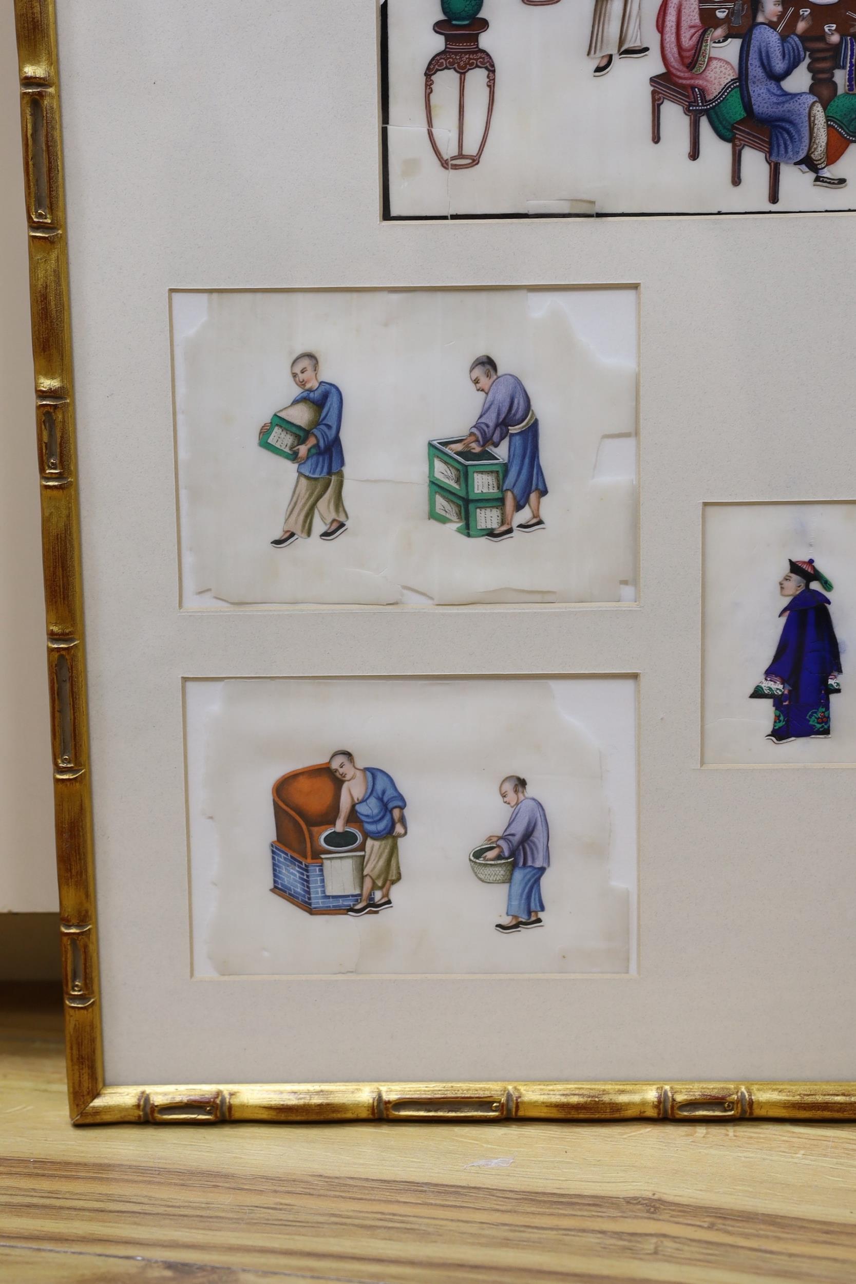 19th century Chinese School, six gouaches on pith paper, Figures around a dining table and other - Image 3 of 4