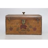 A late 19th century incised and painted tea caddy with floral brick decoration. 24cm wide