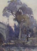 William Archibald Gunn (1877-1966), watercolour, Figures beside a canal, signed, 24 x 18cm