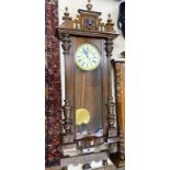 An early 20th century walnut and beech Vienna regulator wall clock, height 118cm